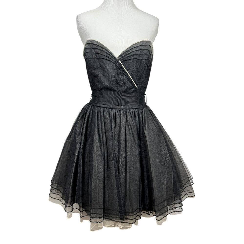 Vintage Y2K Betsey Johnson Tulle Strapless Dress 8 Black Cocktail Party Retro
